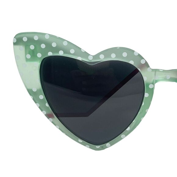 Justice Sunglasses Girls Green Polka Dot Cat Eye Heart Shape 100% UV Protection - Picture 2 of 4